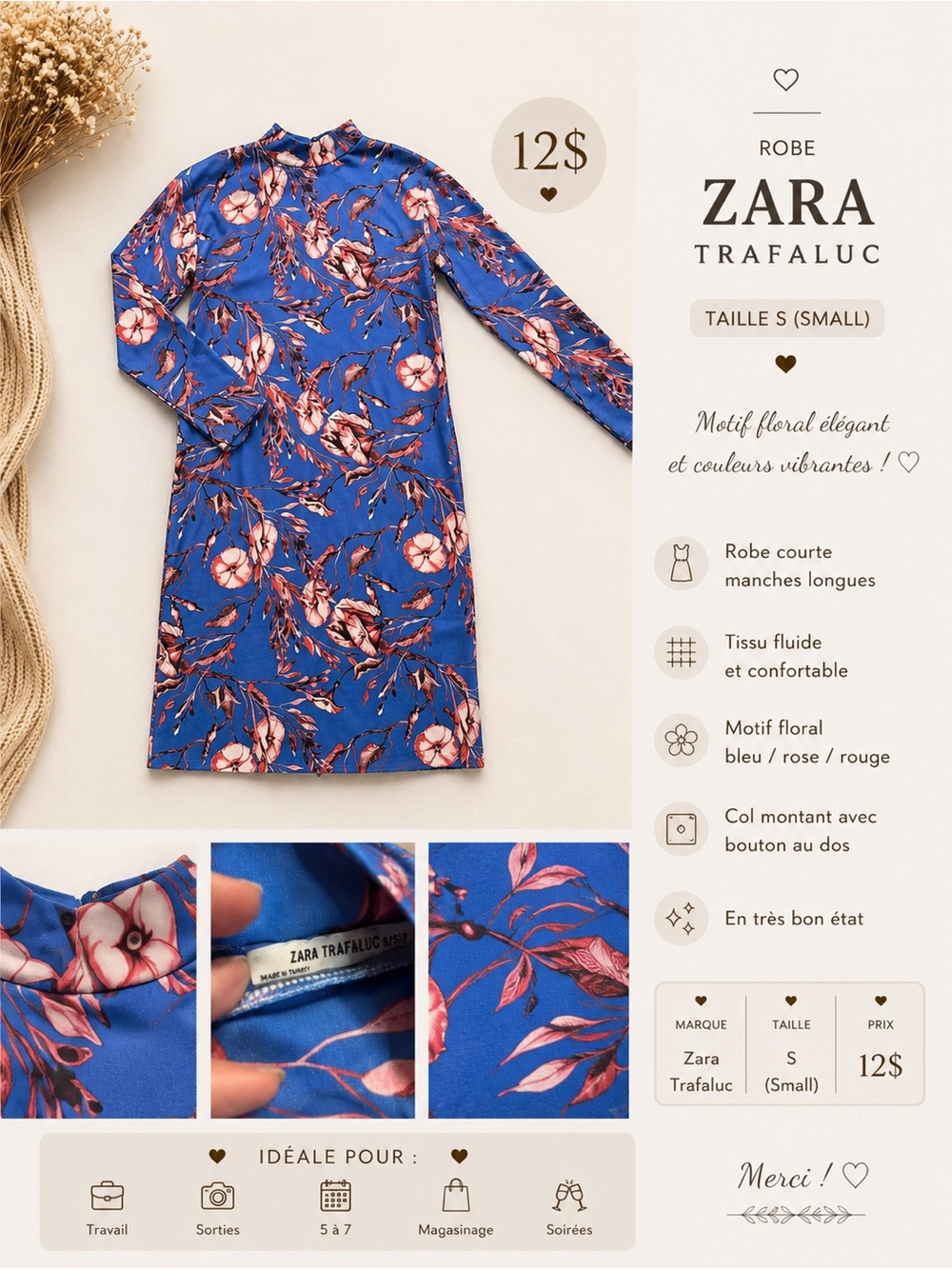 Zara Blue Floral Maxi Dress with Pink Accents
